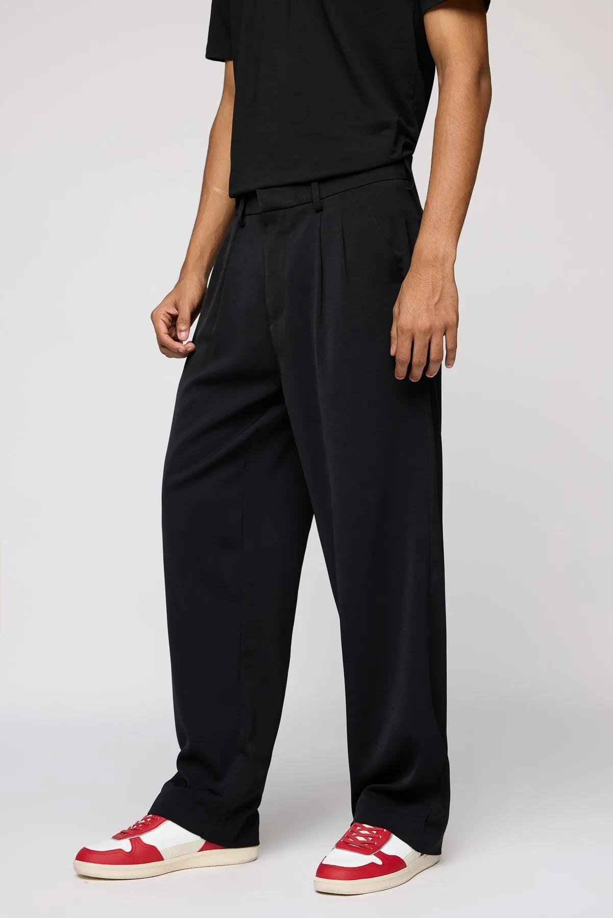 Cosmic Black Men's Pleated Korean Pants