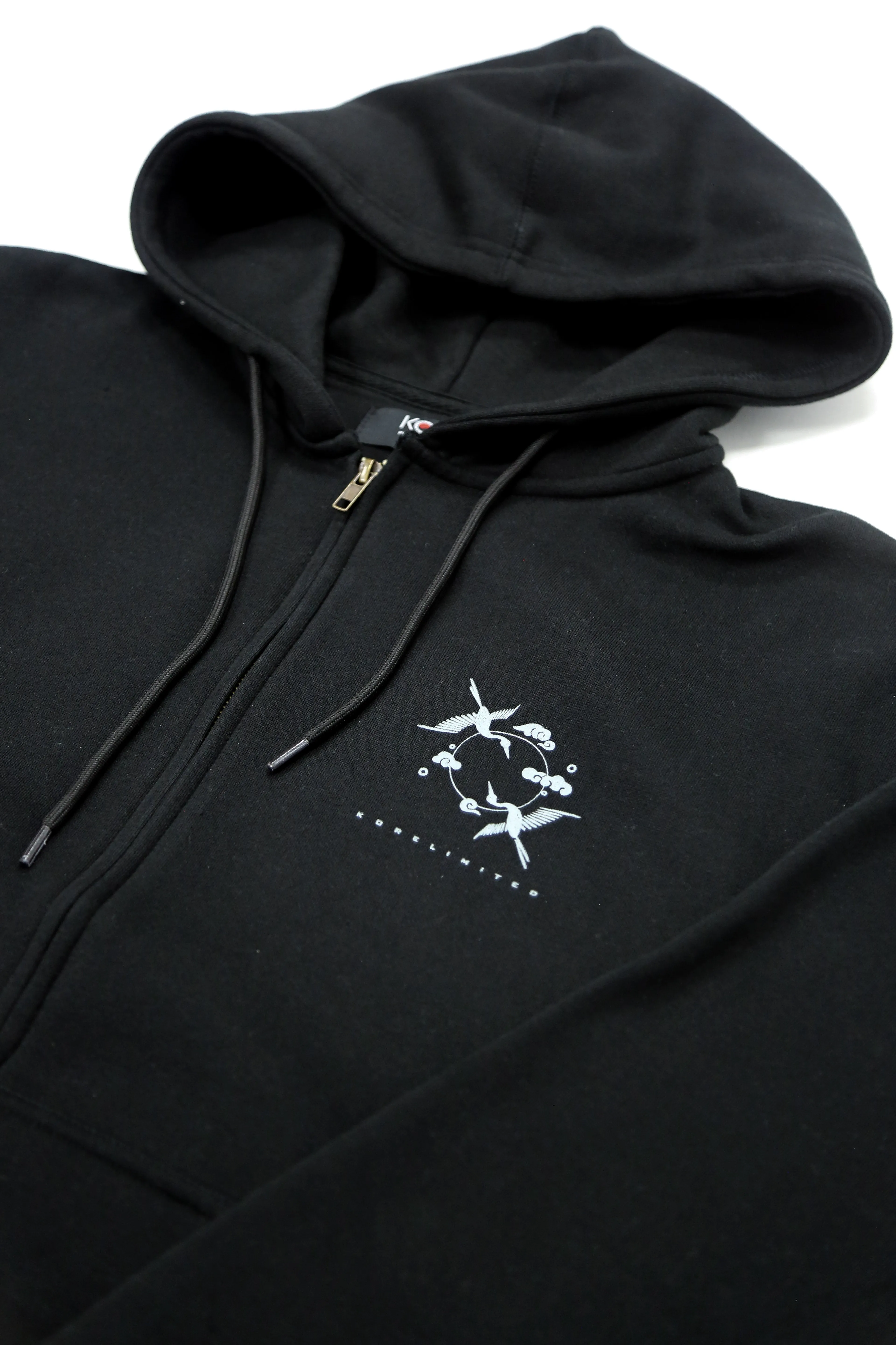 CRANE OF PEARL ZIP UP HOODIE (BLACK)