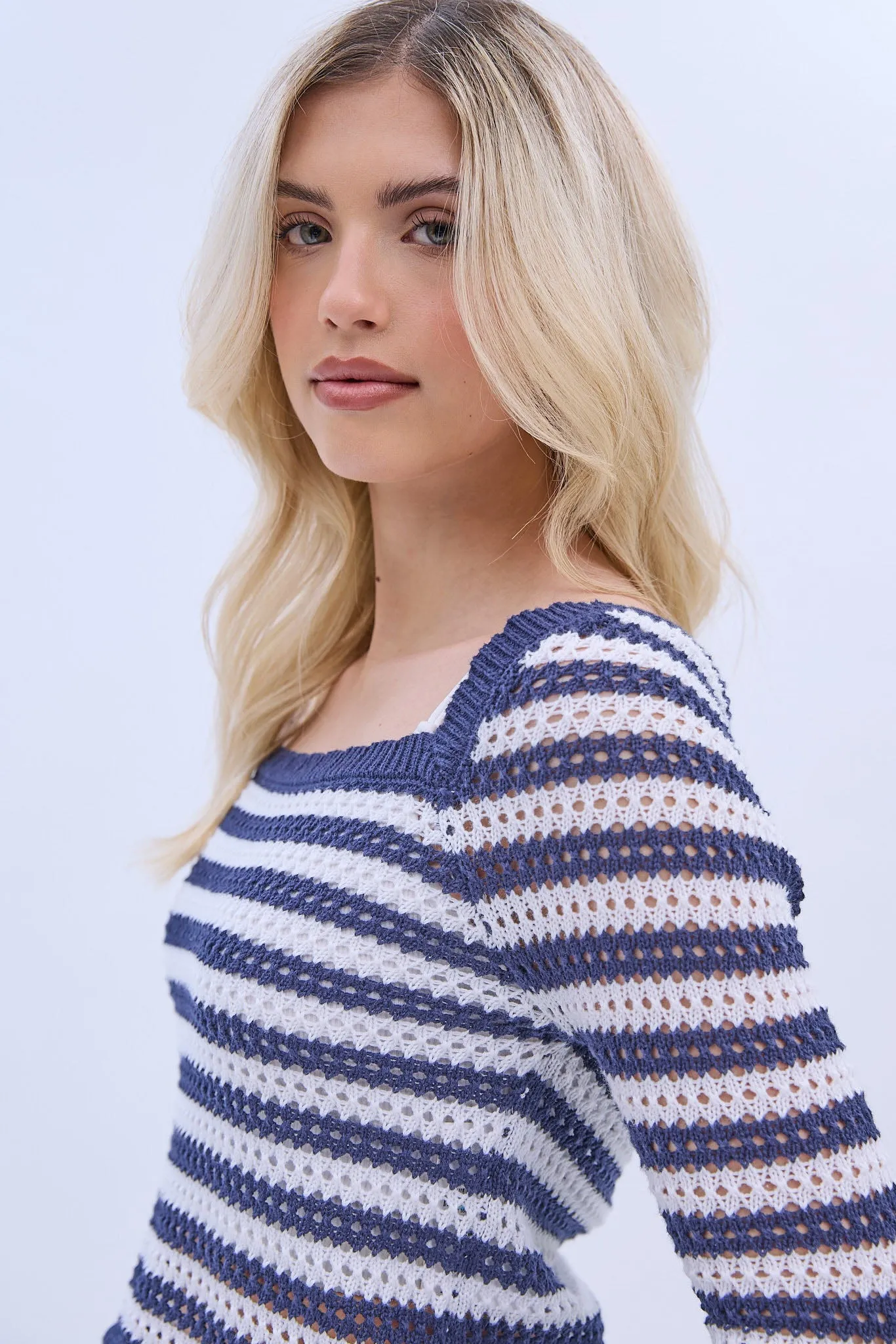 Crochet Long Sleeve Square Neck Top