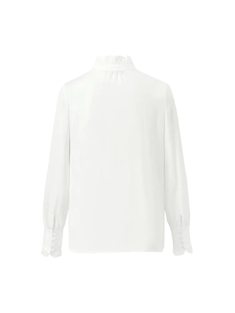 Diacetate Ruffle Mandarin Collar Women Blouse