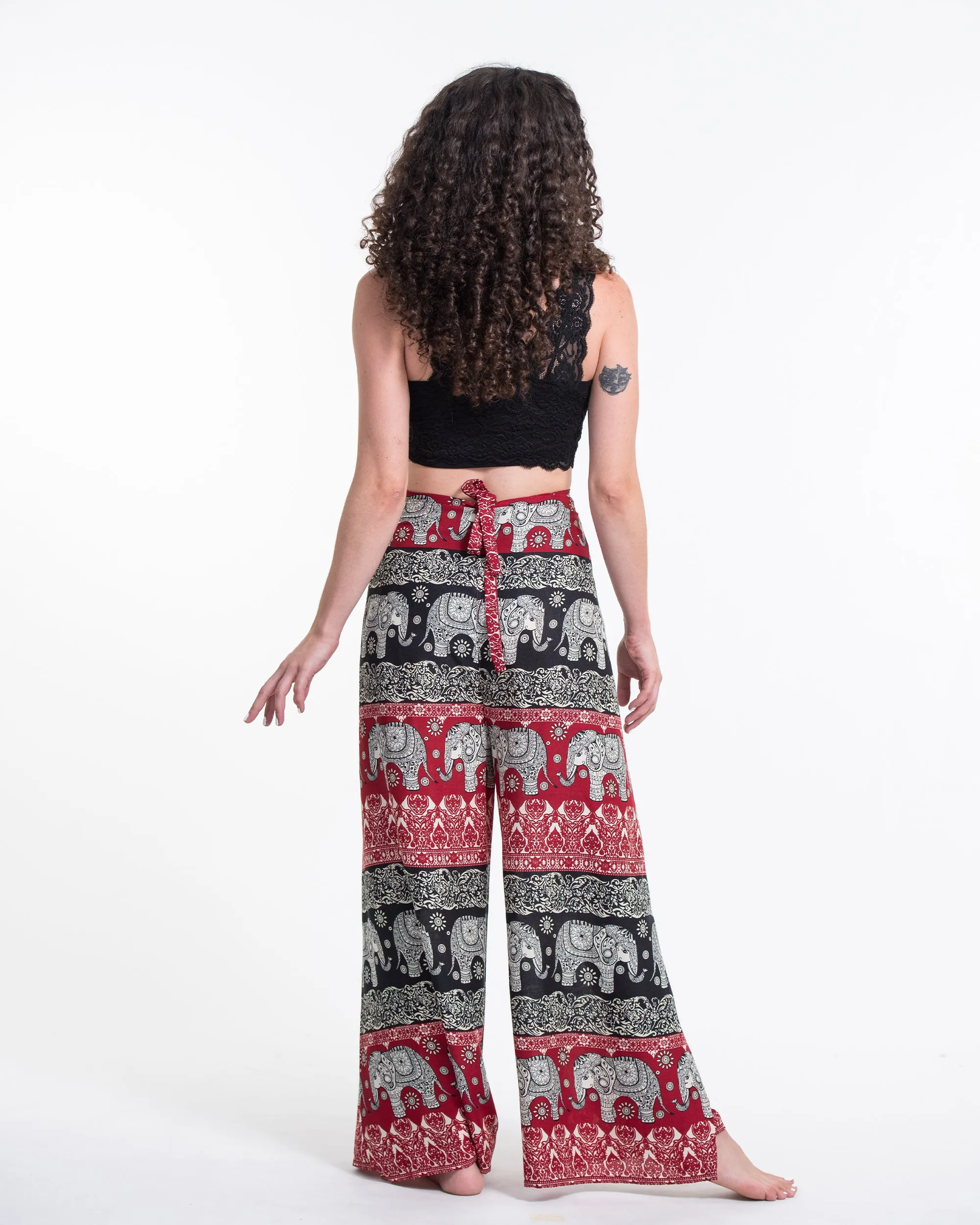 Divine Elephant Wrap Palazzo Style Harem Pants in Red