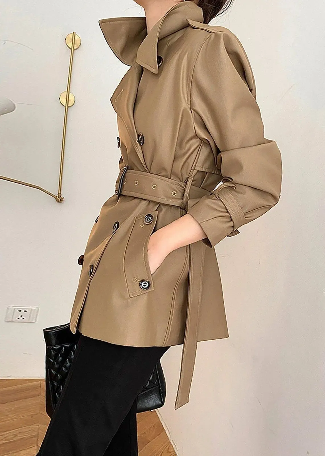 Double Breasted Belted Twill Trench Coat