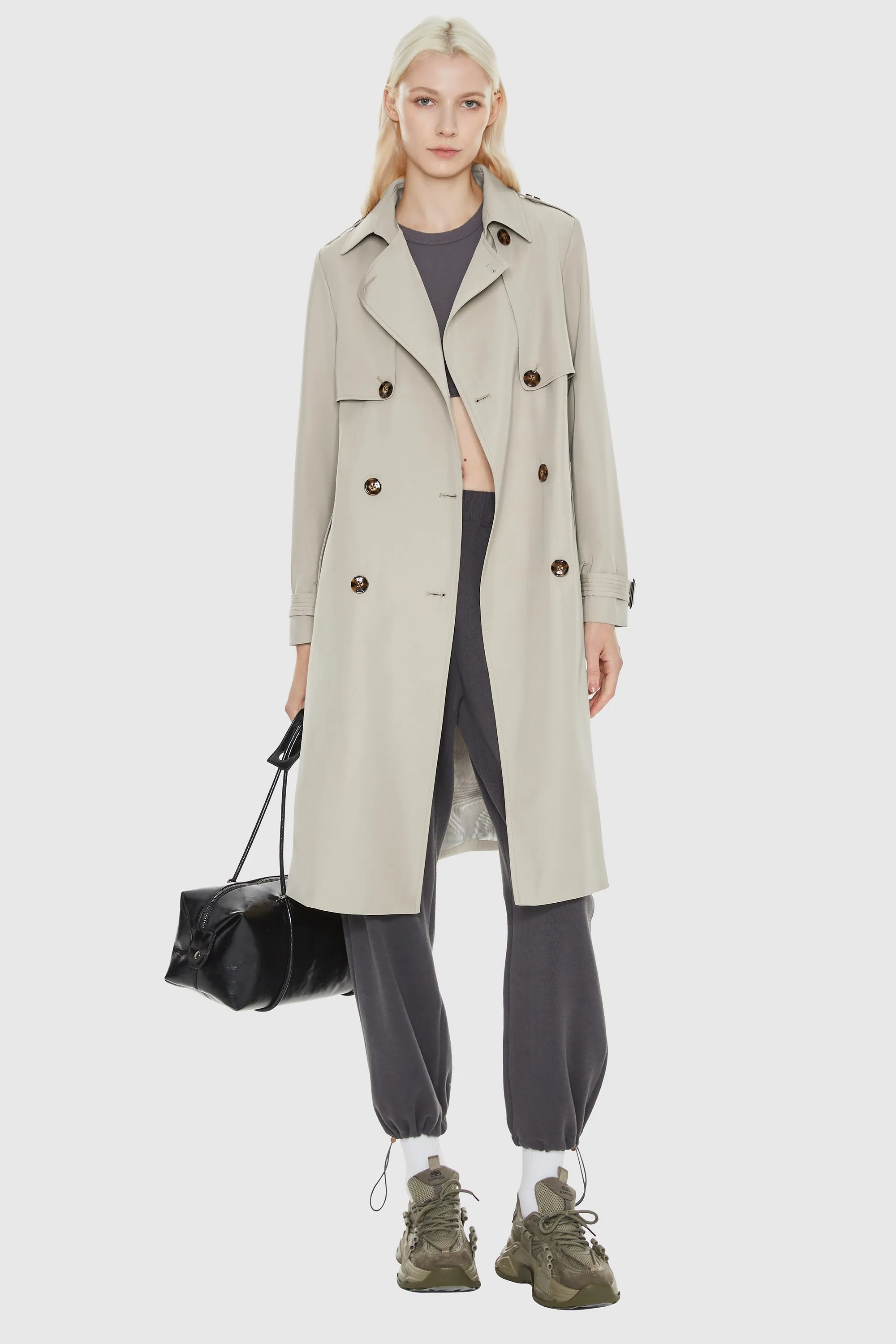 Double-Breasted Classic Lapel Long Trench Coat