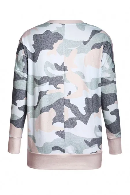 Fashion Khaki Green Digital Camo Print Sweatshirt