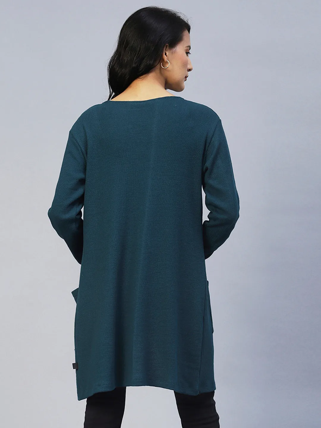 Front Open Waffle Knit Long Shrug