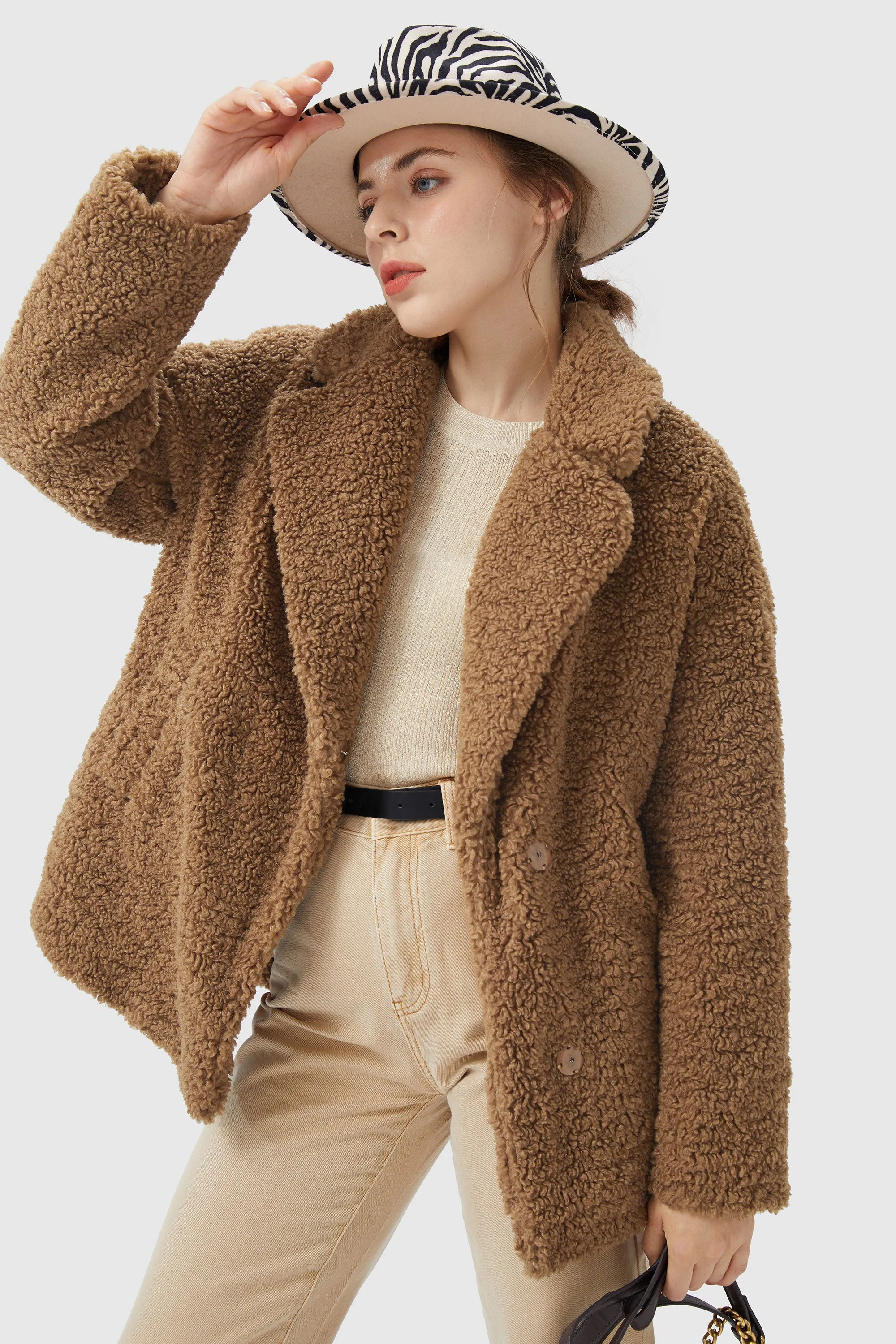 Fuzzy Fleece Lapel Down Coat