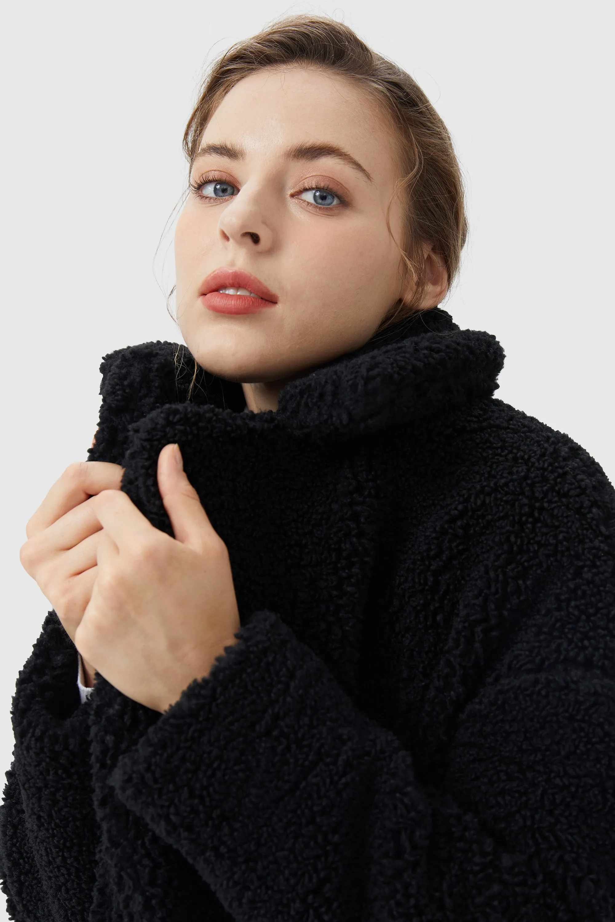 Fuzzy Fleece Lapel Down Coat