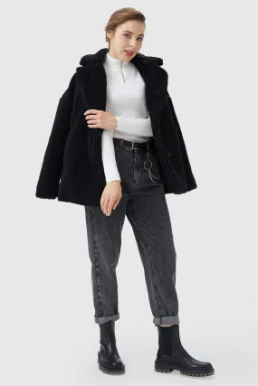 Fuzzy Fleece Lapel Down Coat