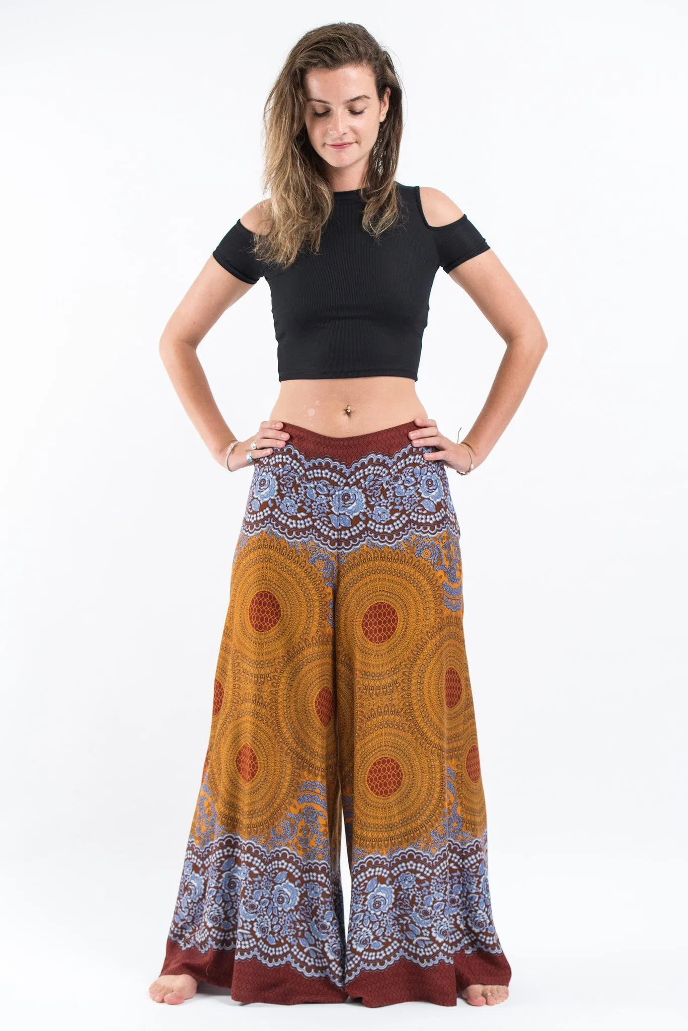 Geometric Mandalas Palazzo Style Harem Pants in Bronze