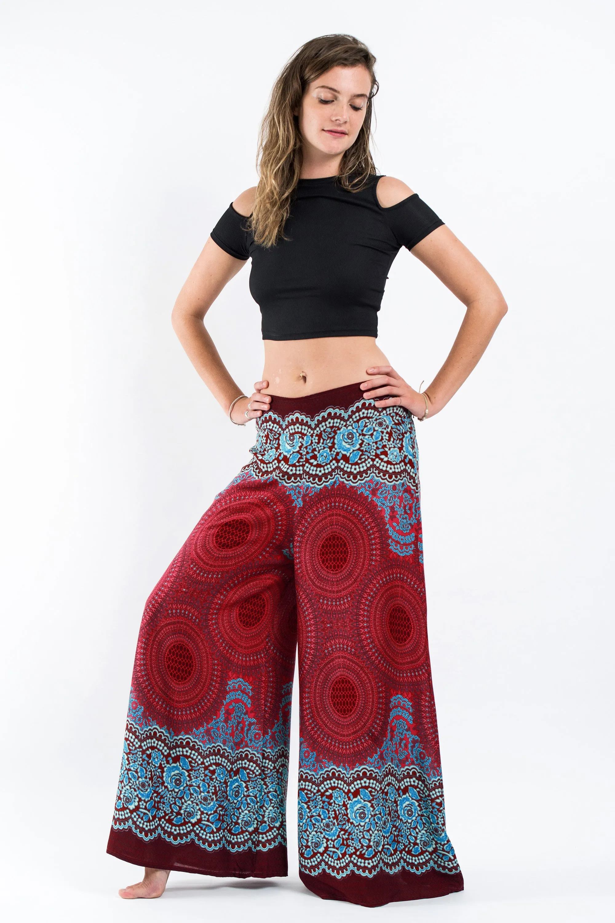 Geometric Mandalas Palazzo Style Harem Pants in Red