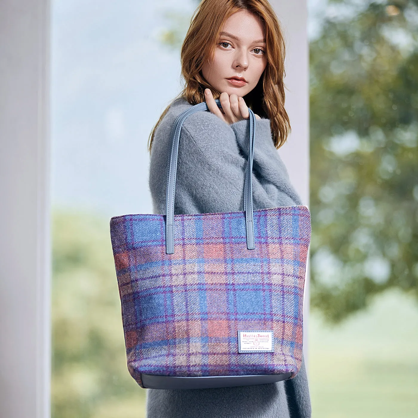 Harris Tweed Wool Large Capacity Shoulder Bag For Women, Scottish Plaid Tote Bag i7bags