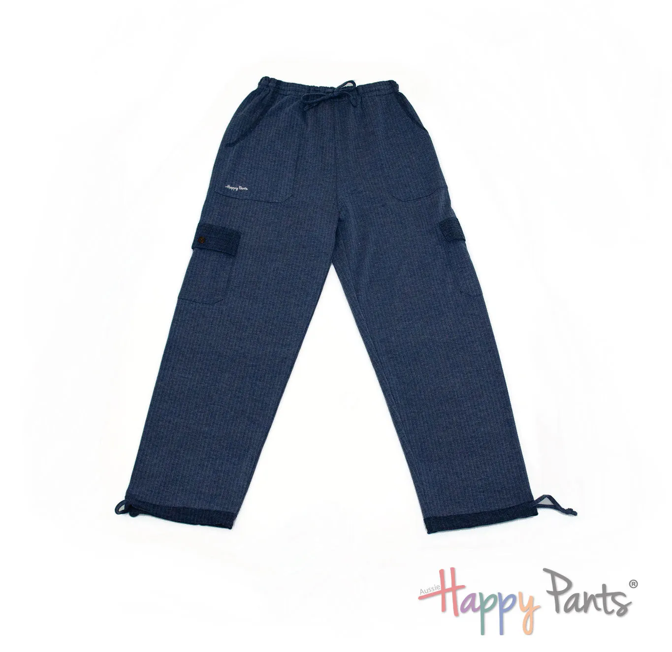 Herringbone Navy Women Happy Pants