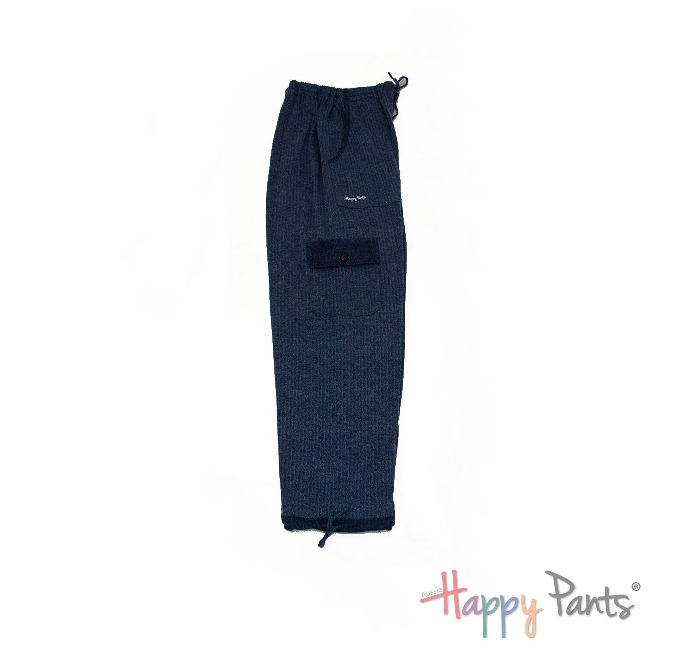 Herringbone Navy Women Happy Pants