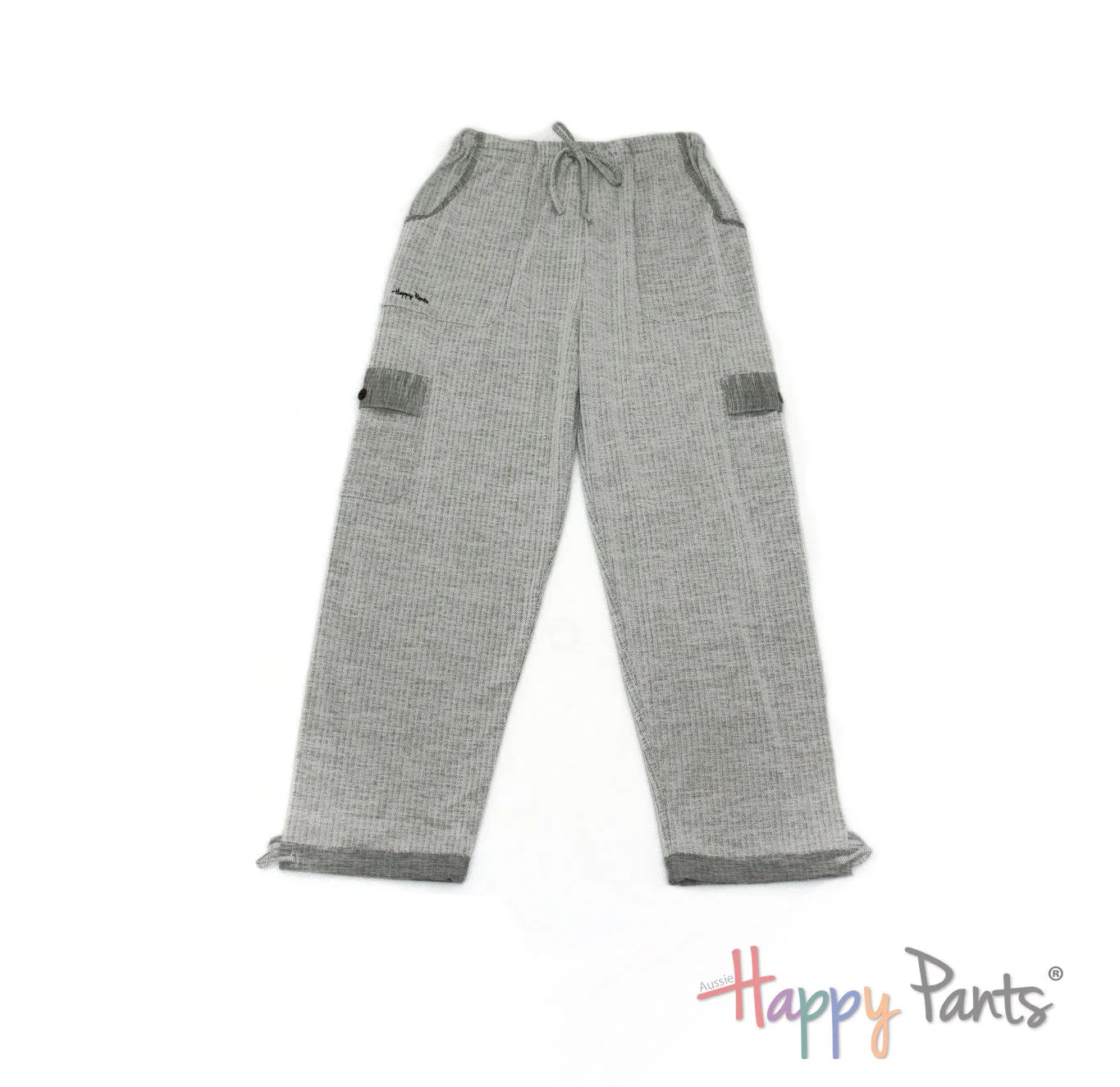 Herringbone White Women Happy Pants