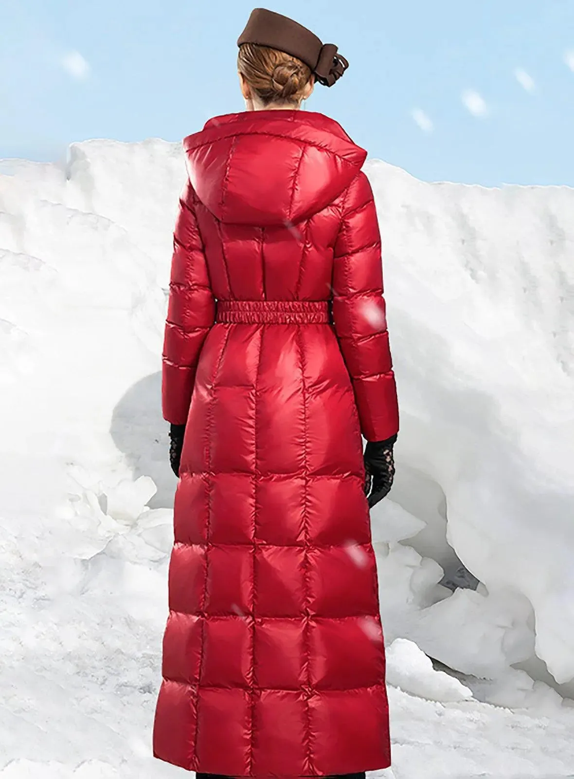 Hooded Quilted Puffer Belted Maxi Coat