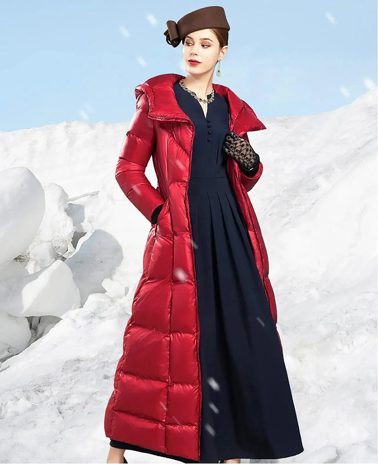 Hooded Quilted Puffer Belted Maxi Coat