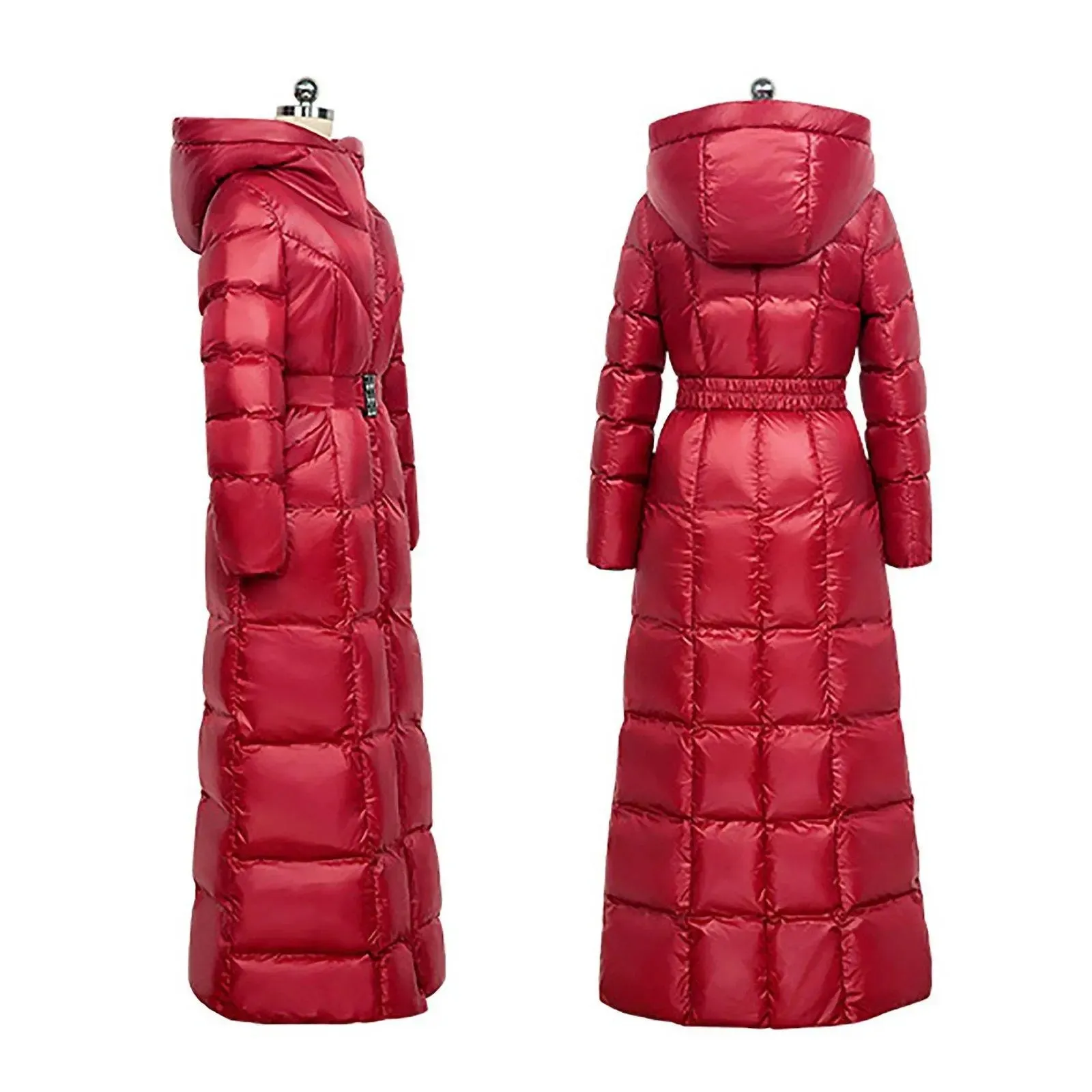 Hooded Quilted Puffer Belted Maxi Coat