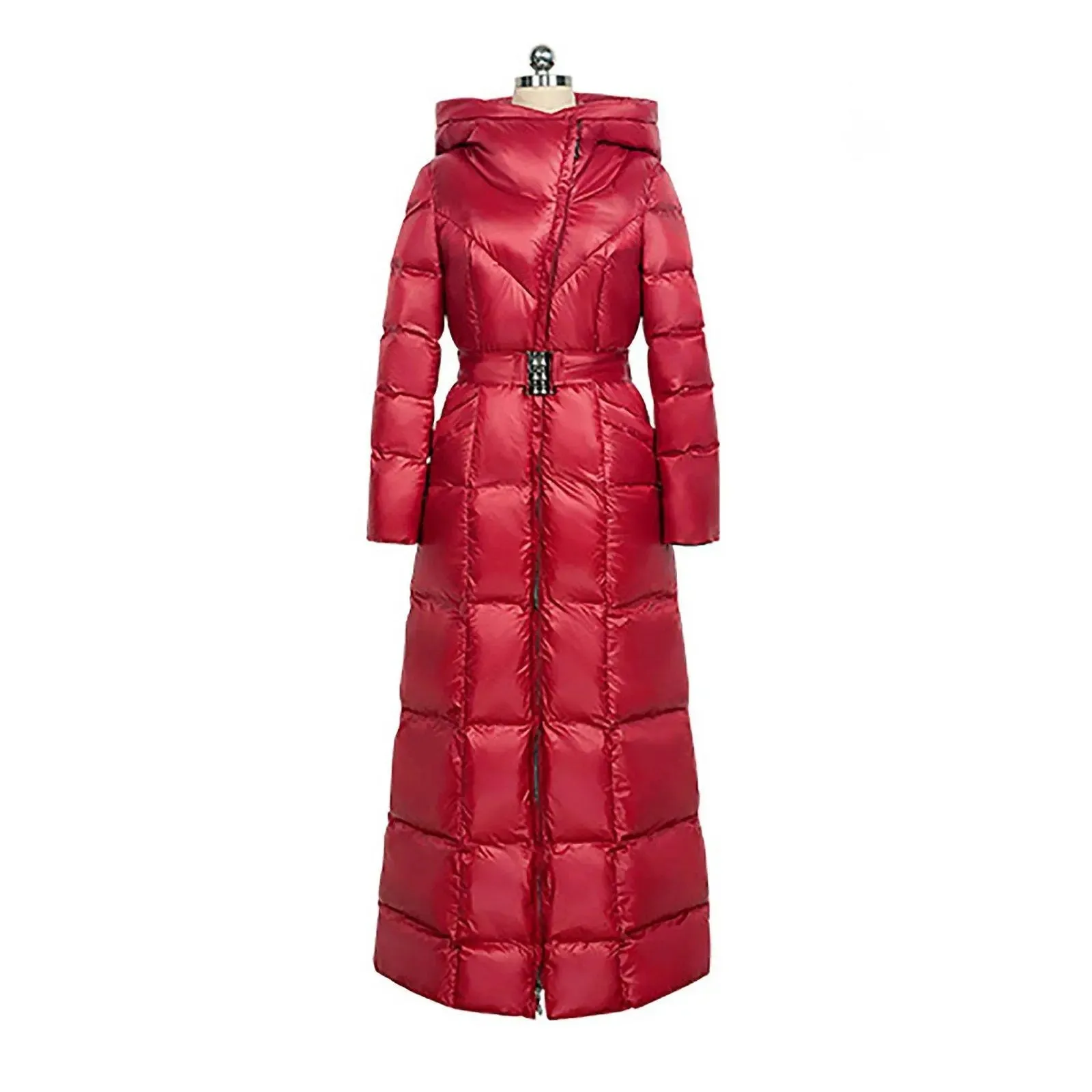 Hooded Quilted Puffer Belted Maxi Coat