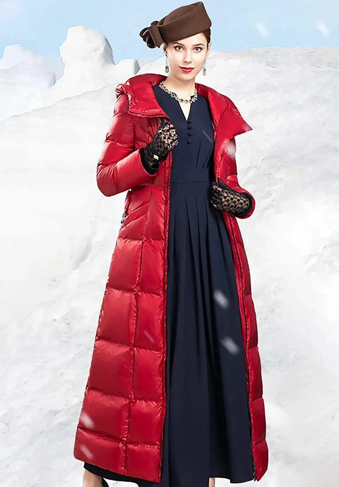 Hooded Quilted Puffer Belted Maxi Coat