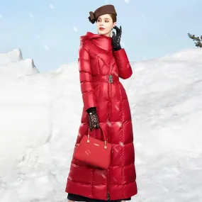 Hooded Quilted Puffer Belted Maxi Coat