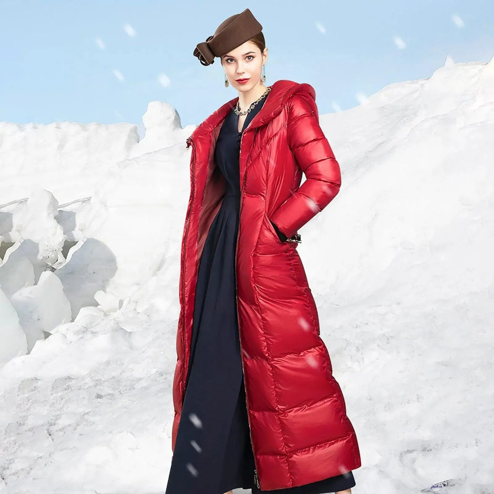 Hooded Quilted Puffer Belted Maxi Coat