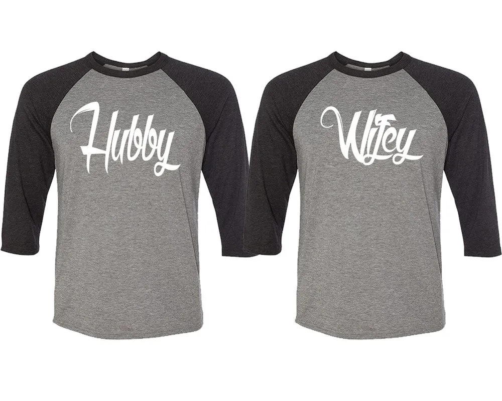 Hubby Wifey Couple Matching 3/4 Sleeve Baseball Shirts