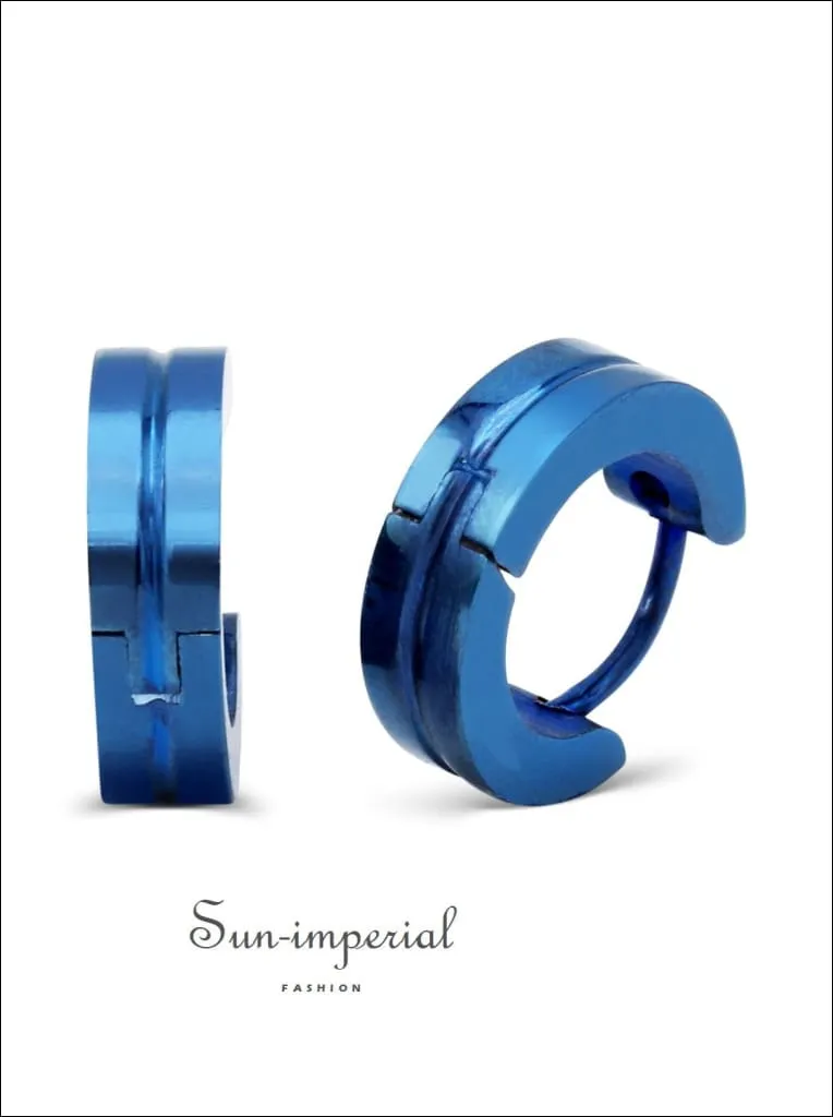 Huggie Hoop Earrings Stainless Steel Blue Designs