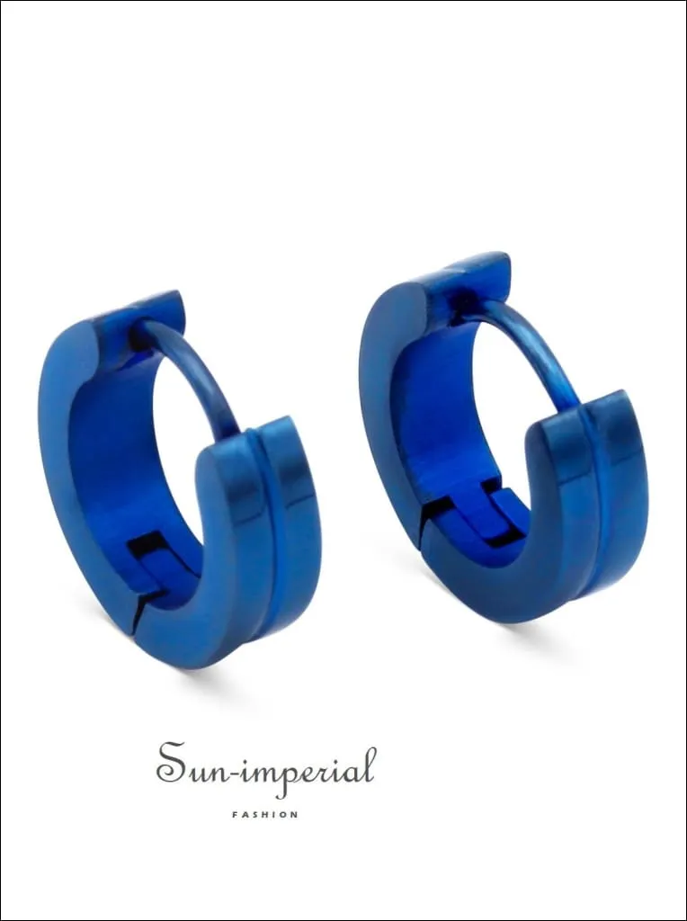 Huggie Hoop Earrings Stainless Steel Blue Designs