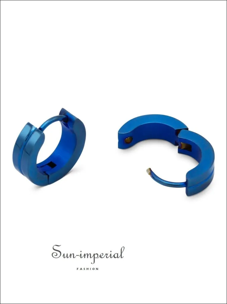 Huggie Hoop Earrings Stainless Steel Blue Designs