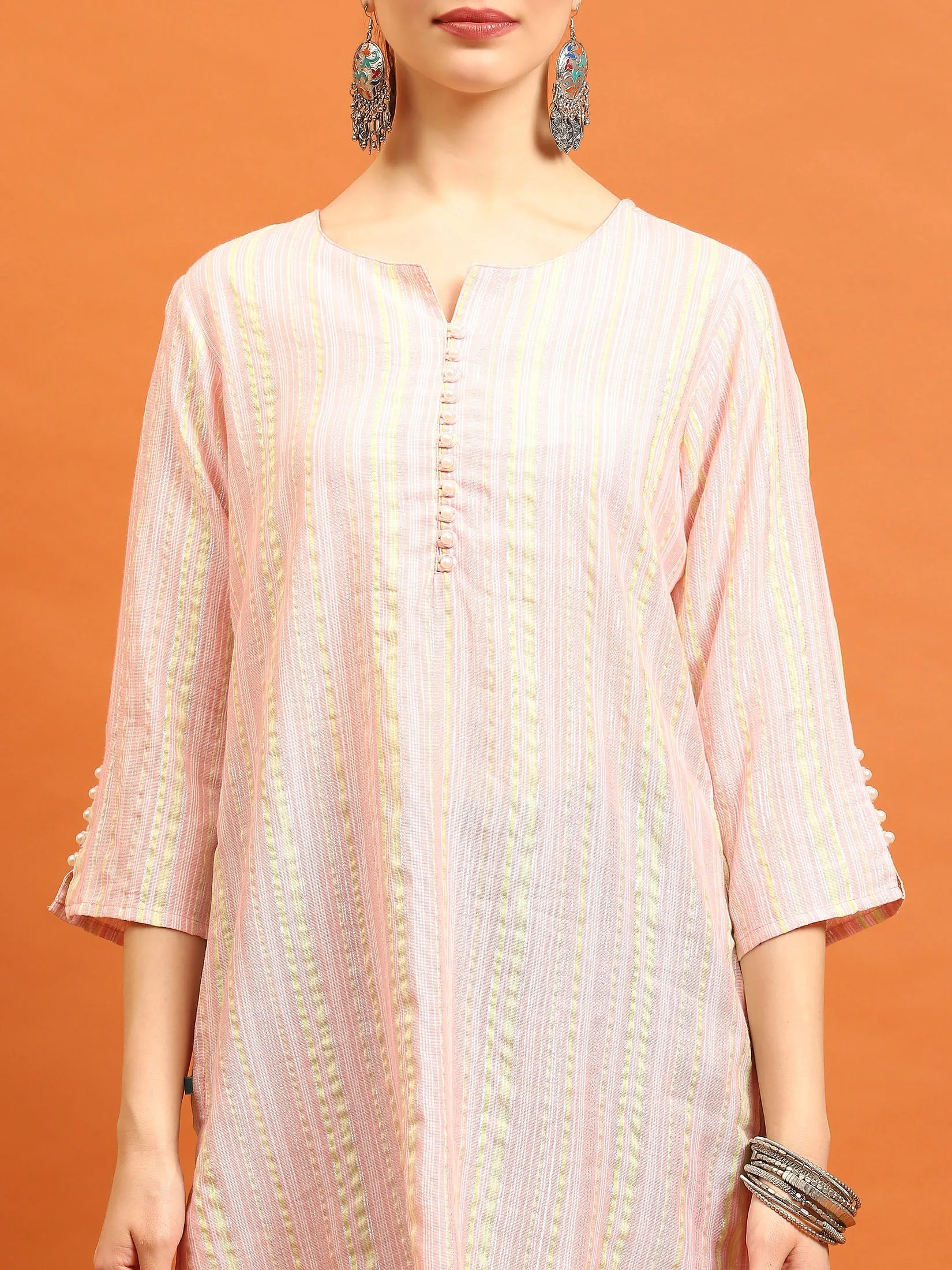 Indiessence Women Pink Stripe Printed Tunic