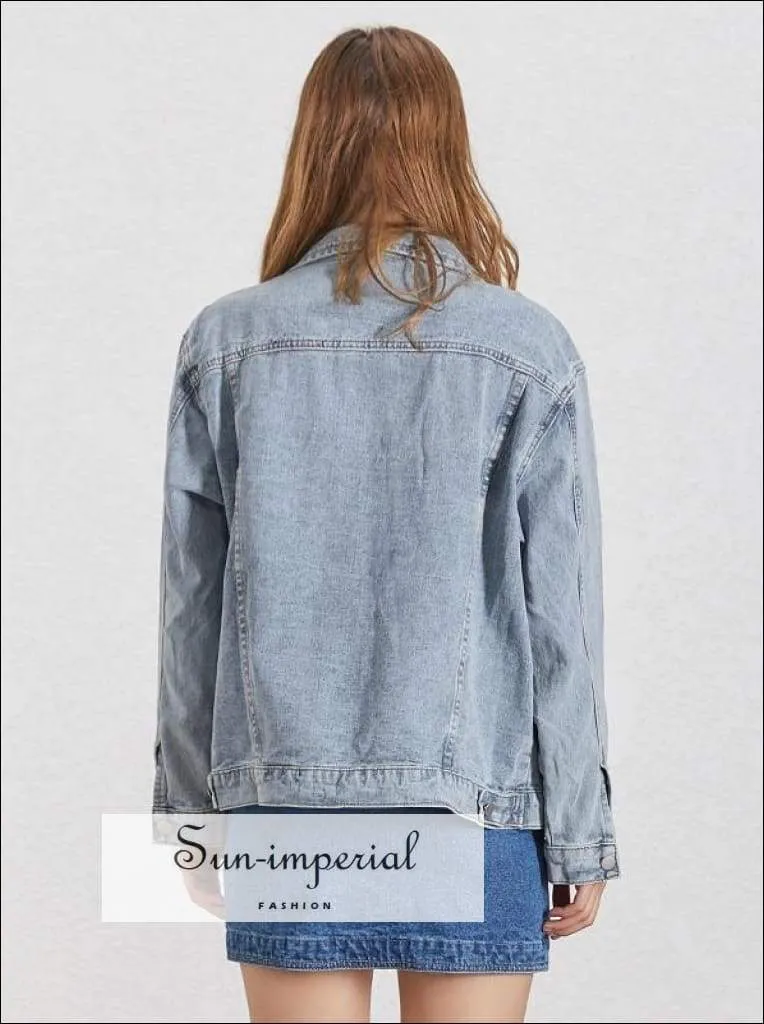 Inge Denim Coat - Denim Coat for Women Lapel Collar Long Sleeve Large Size Buttoned Jacket