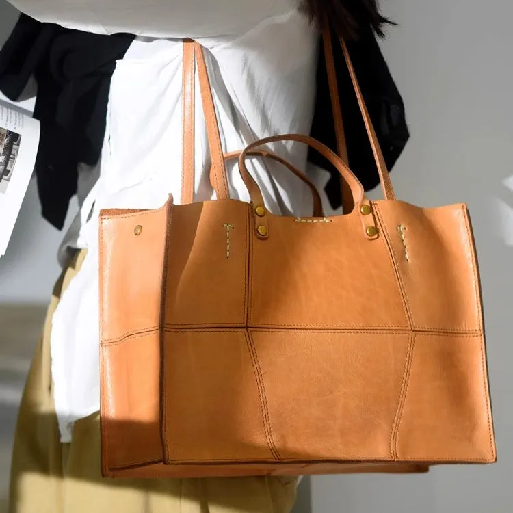 Italian Leather Tote Bag, Large Capacity Leather Shoulder Bag For Women, Vegetable Tanned Leather Handmade Bag-i7bags