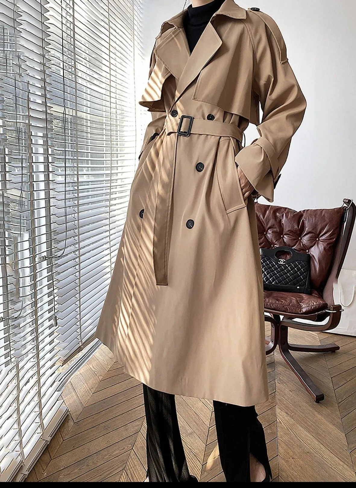 Khaki Storm Flap Double Breasted Trench Coat