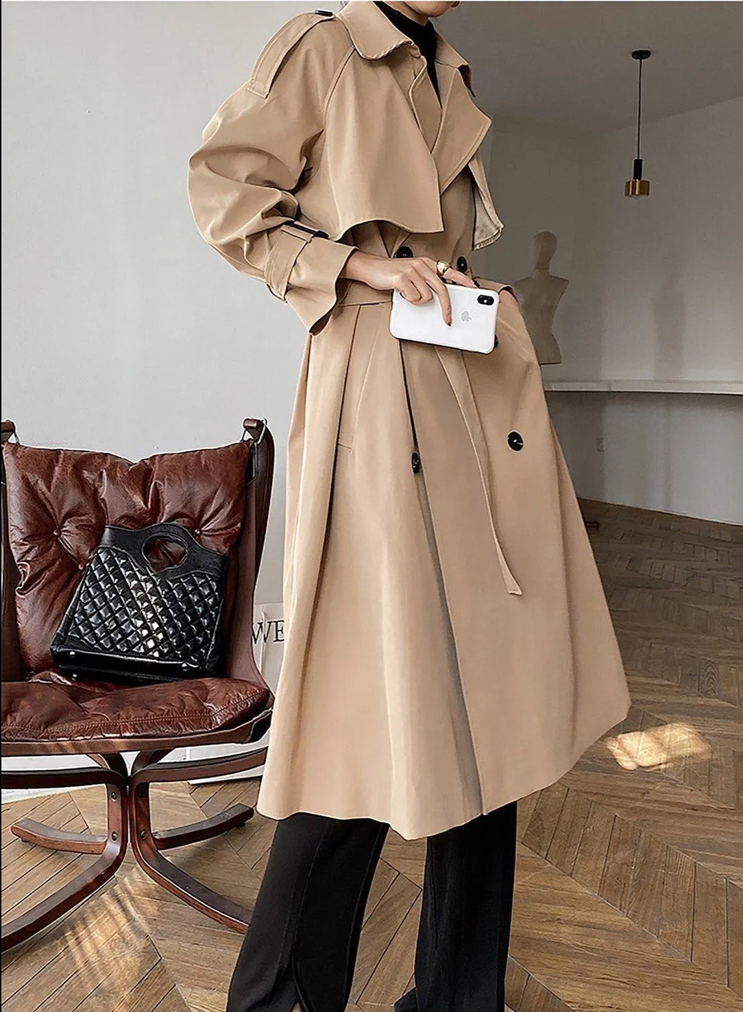 Khaki Storm Flap Double Breasted Trench Coat