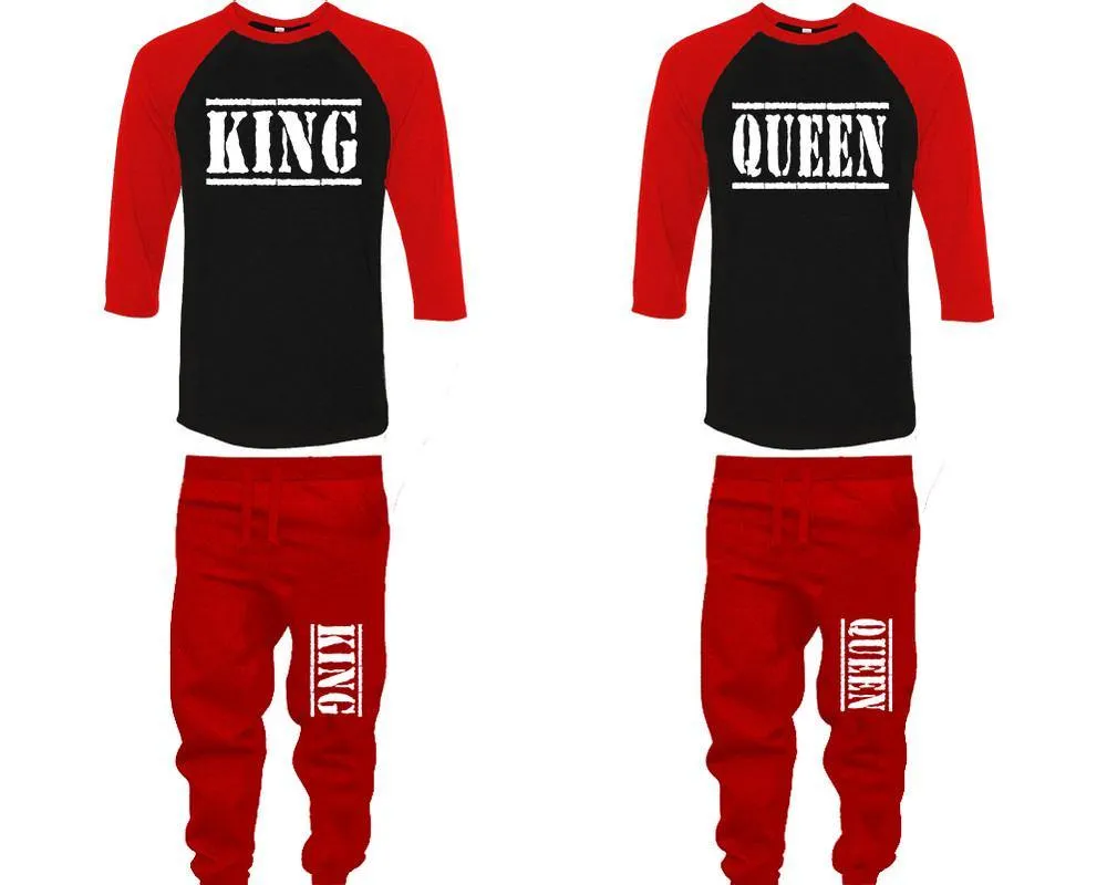 King Queen Couple Baseball Shirt and Jogger Pants, Matching Top Bottom Set