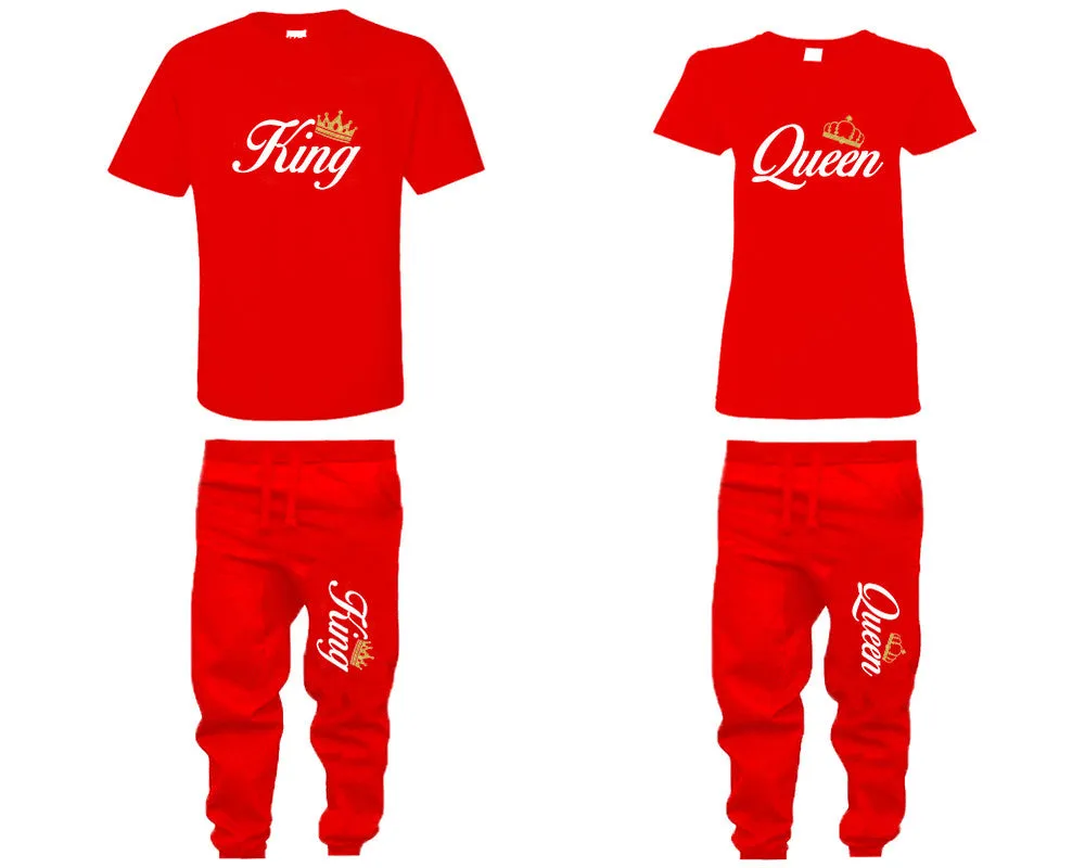 King Queen Couple Shirts and Jogger Pants, Couple Matching T Shirt and Sweatpants