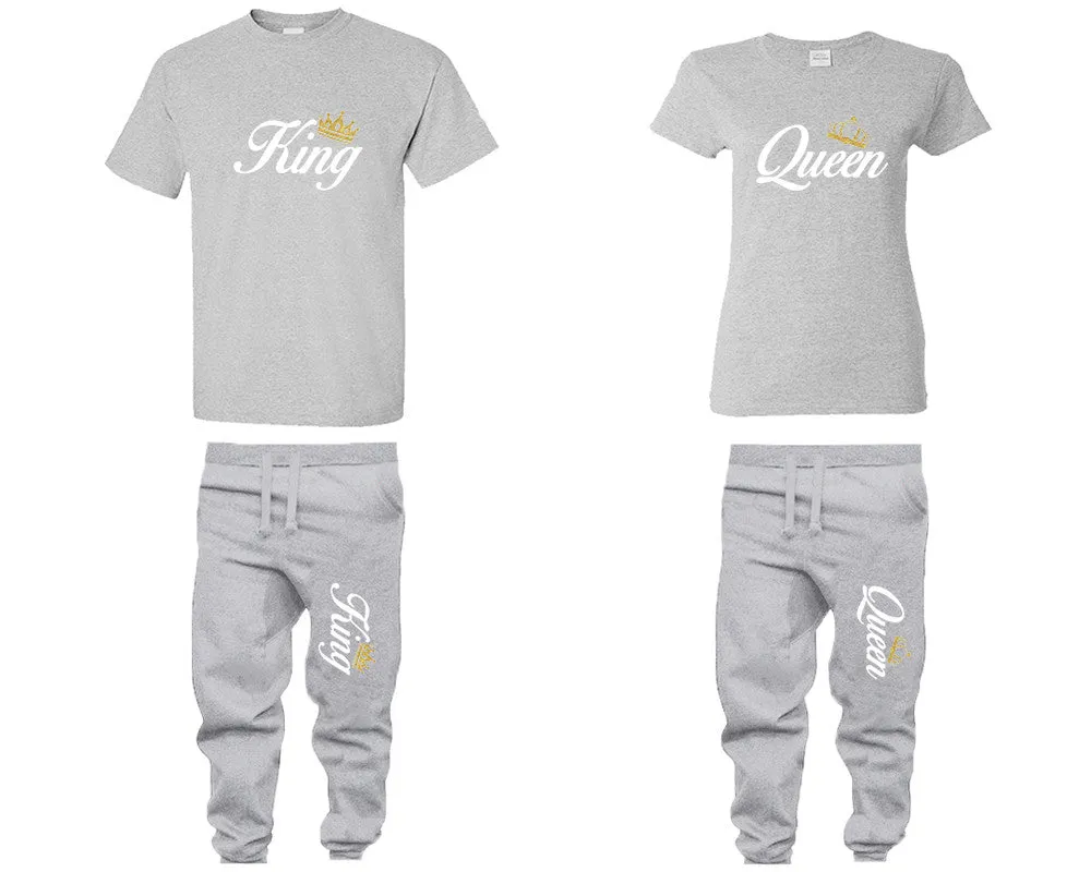 King Queen Couple Shirts and Jogger Pants, Couple Matching T Shirt and Sweatpants