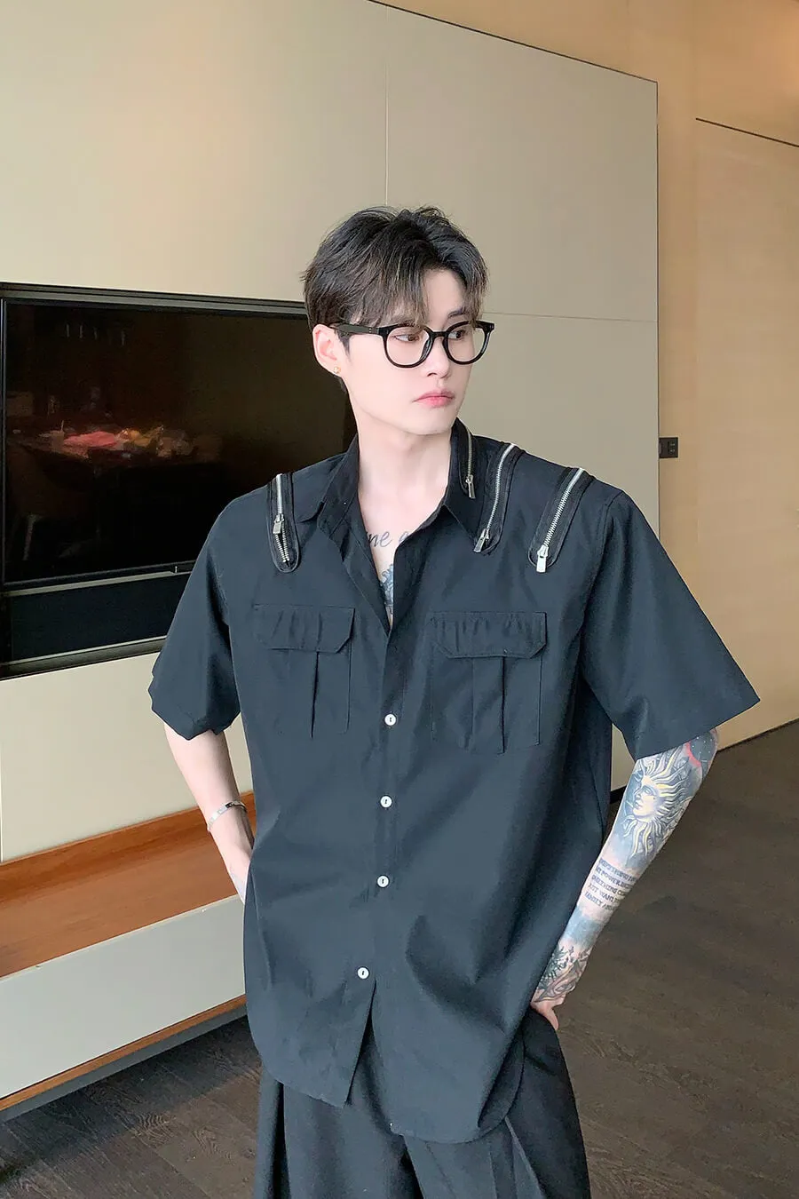 Korean All Over Zipper Oversized Shirt With Pockets