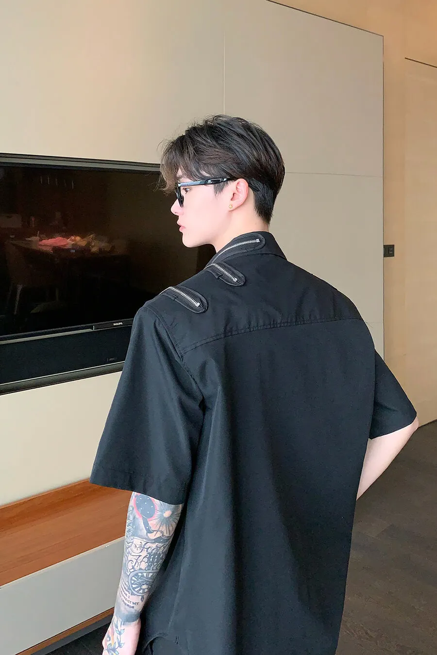 Korean All Over Zipper Oversized Shirt With Pockets