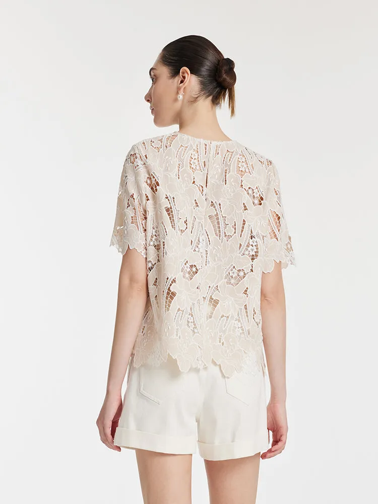 Lace Floral-Shaped Openwork Women Blouse With Bottomed Camisole