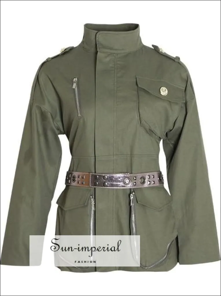 Lauren Coat - Women Military Jacket Coat Long Sleeve Zipper front Pockets Coat