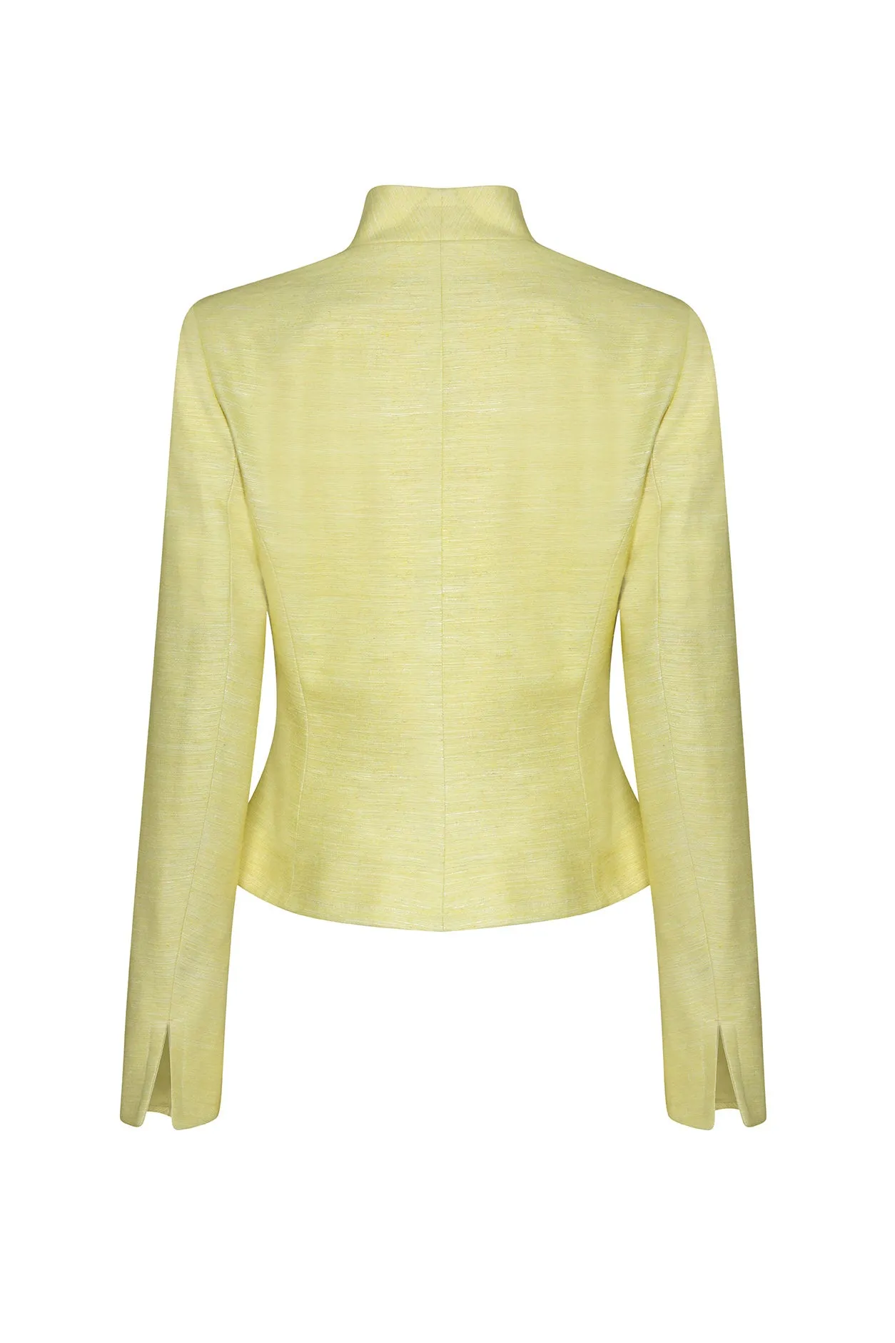 Lemon Yellow Peplum Style Jacket in Raw Silk Tussar - Margo