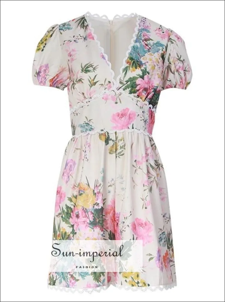 Lia Romper - Women Short Sleeve Floral Short Romper V Neck