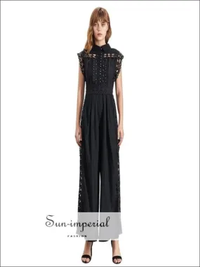 Lindsey Jumpsuit - Women Black Lace Sleeveless High Waist Wide Leg Jumpsuit