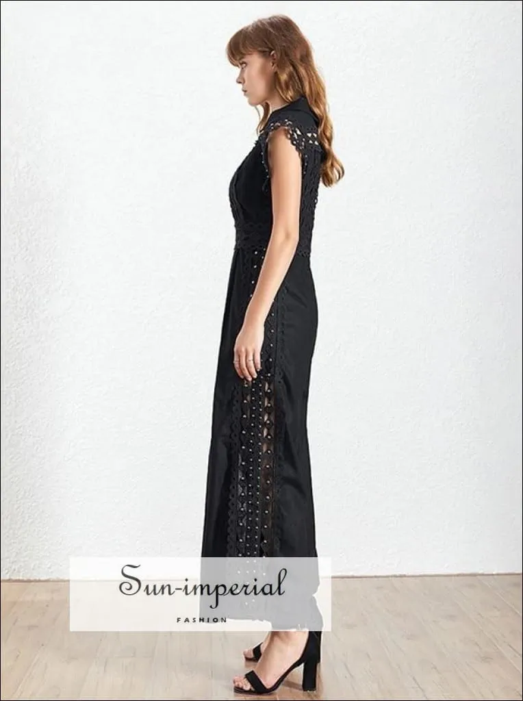 Lindsey Jumpsuit - Women Black Lace Sleeveless High Waist Wide Leg Jumpsuit