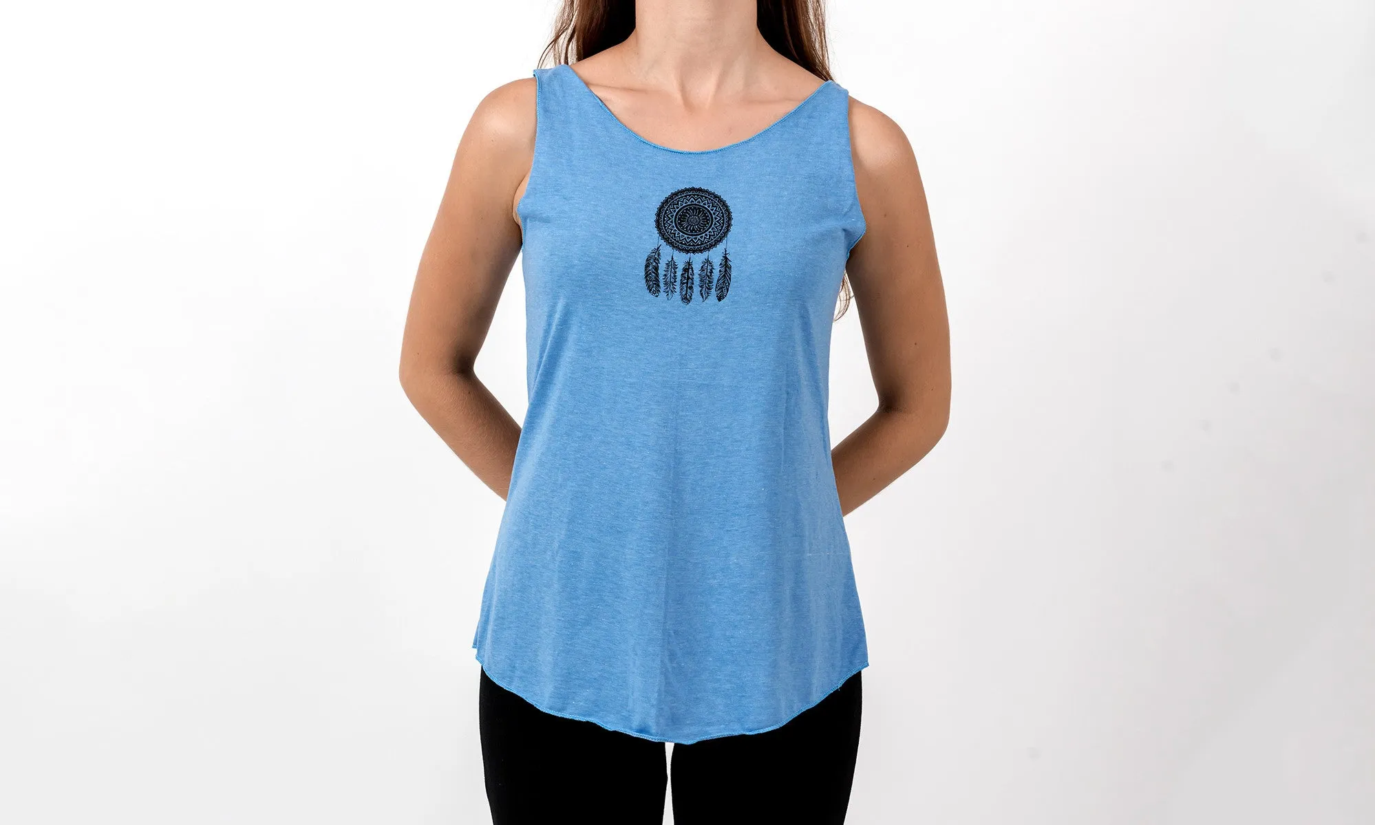 Loose Soft Vintage Style Women's Tank Tops Dream Catcher Blue