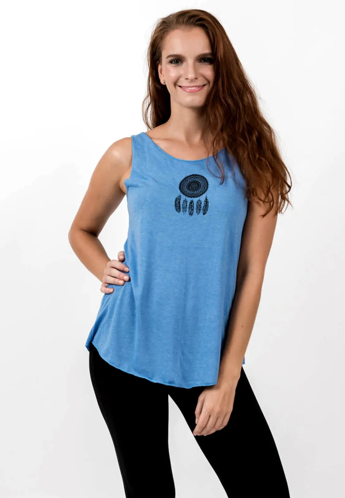 Loose Soft Vintage Style Women's Tank Tops Dream Catcher Blue