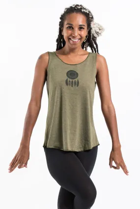 Loose Soft Vintage Style Women's Tank Tops Dream Catcher Olive