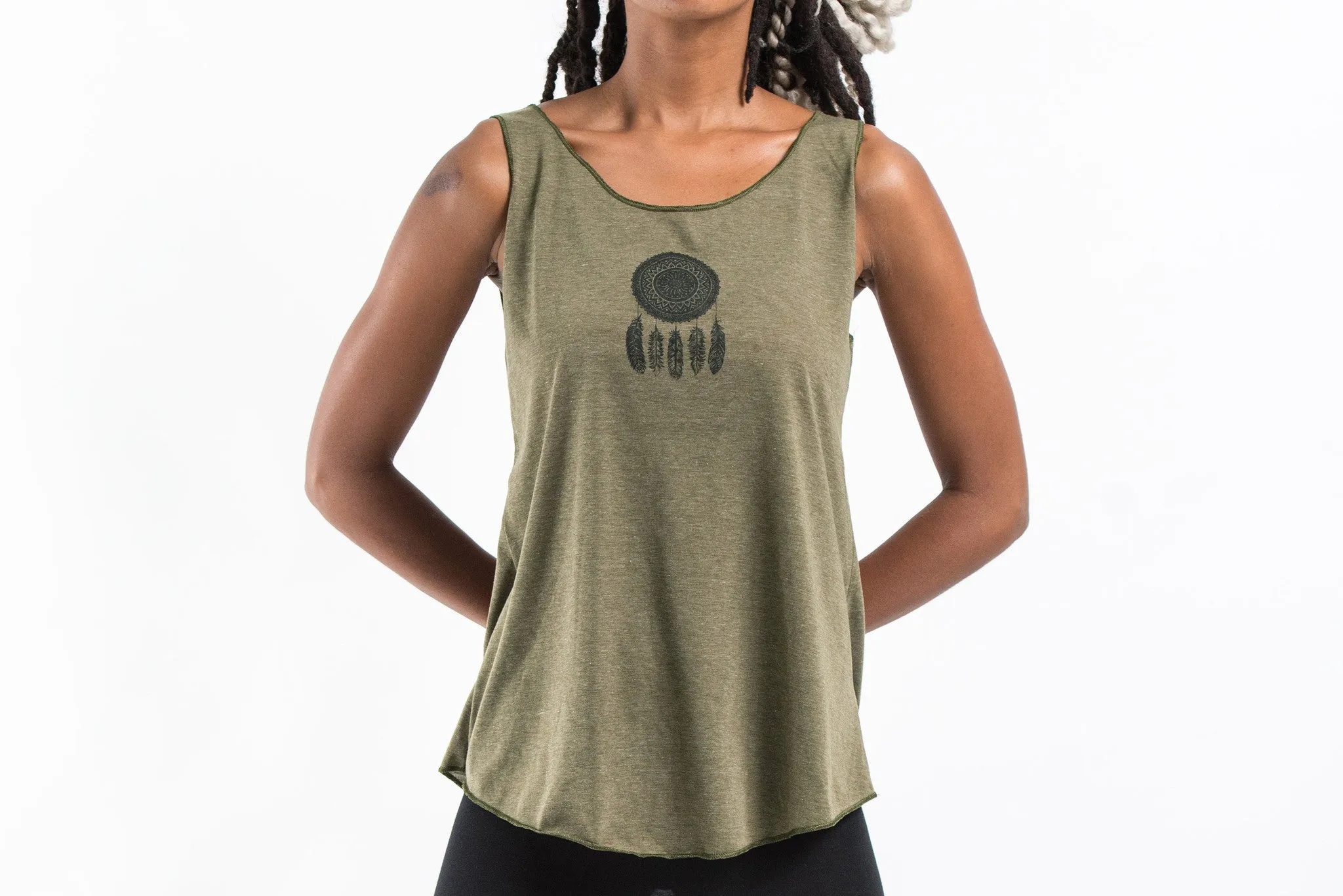 Loose Soft Vintage Style Women's Tank Tops Dream Catcher Olive