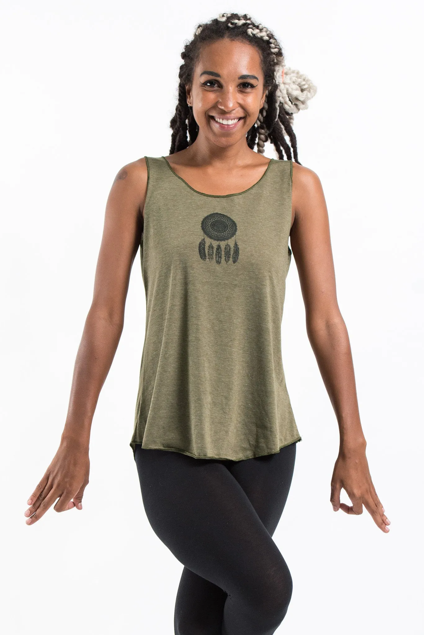 Loose Soft Vintage Style Women's Tank Tops Dream Catcher Olive